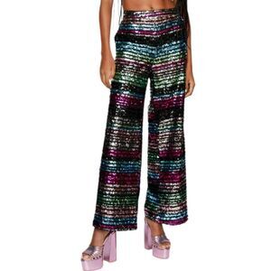 Nasty Gal Multicolor Stripe Sequin High Waist Wide Leg Pants